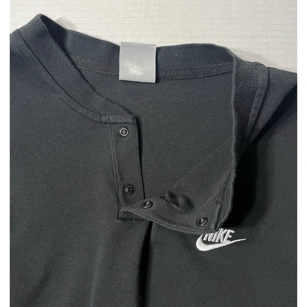 Nike Club Fleece Henley Men's Large Black LS Snap Sportswear‎ BroCore Logo
